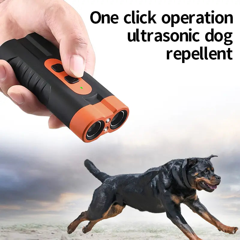 Rechargeable Ultrasonic Dog Training Aid - No-Shock Bark Control Deterrent with Dual Emitters, 50Ft Range, Flashlight, Indoor/Outdoor Use, Rechargeable Use
