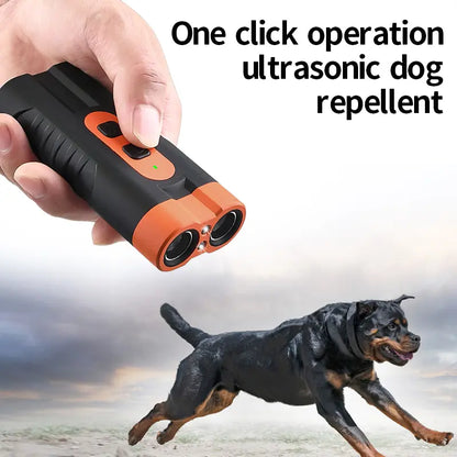 Rechargeable Ultrasonic Dog Training Aid - No-Shock Bark Control Deterrent with Dual Emitters, 50Ft Range, Flashlight, Indoor/Outdoor Use, Rechargeable Use